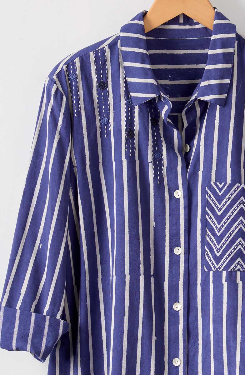 Rashida Button-Down Big Shirt - Dark celestial/White