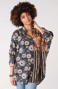 Mandvi Natural Dye Button-Down Oversized Shirt - Black/Multi