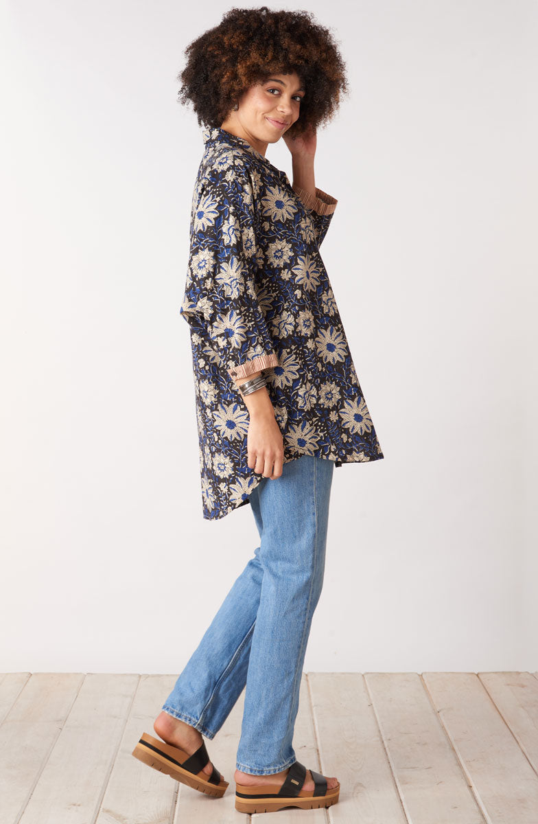 Mandvi Natural Dye Button-Down Oversized Shirt - Black/Multi