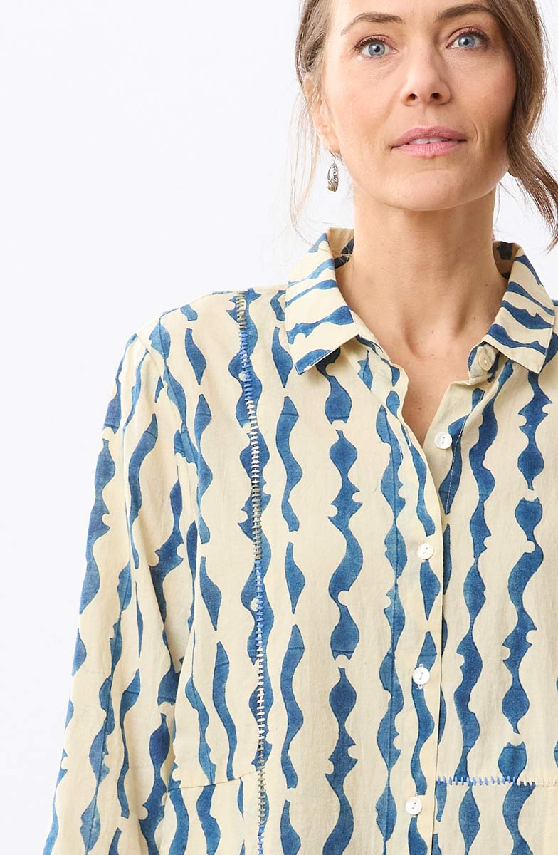 Namrita Natural Dye 3/4-Sleeve Shirt - Soft white/Indigo
