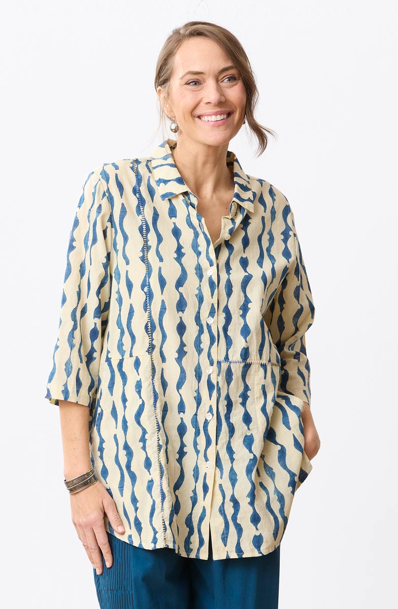 Namrita Natural Dye 3/4-Sleeve Shirt - Soft white/Indigo