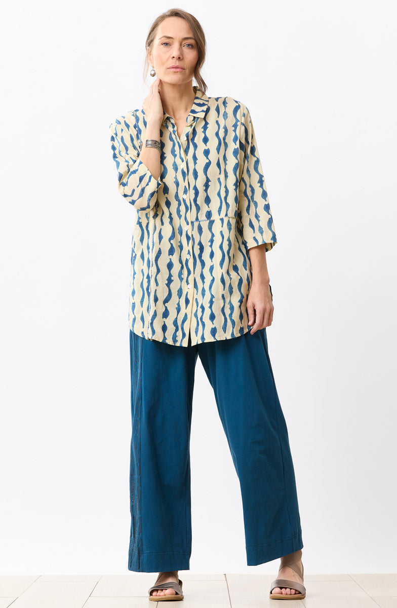 Namrita Natural Dye 3/4-Sleeve Shirt - Soft white/Indigo