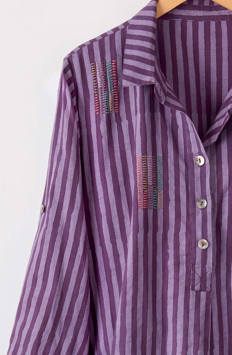 Paradeep Batik Stripe Long Shirt - Heirloom purple/Multi