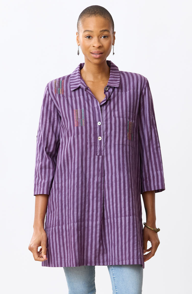 Paradeep Batik Stripe Long Shirt - Heirloom purple/Multi