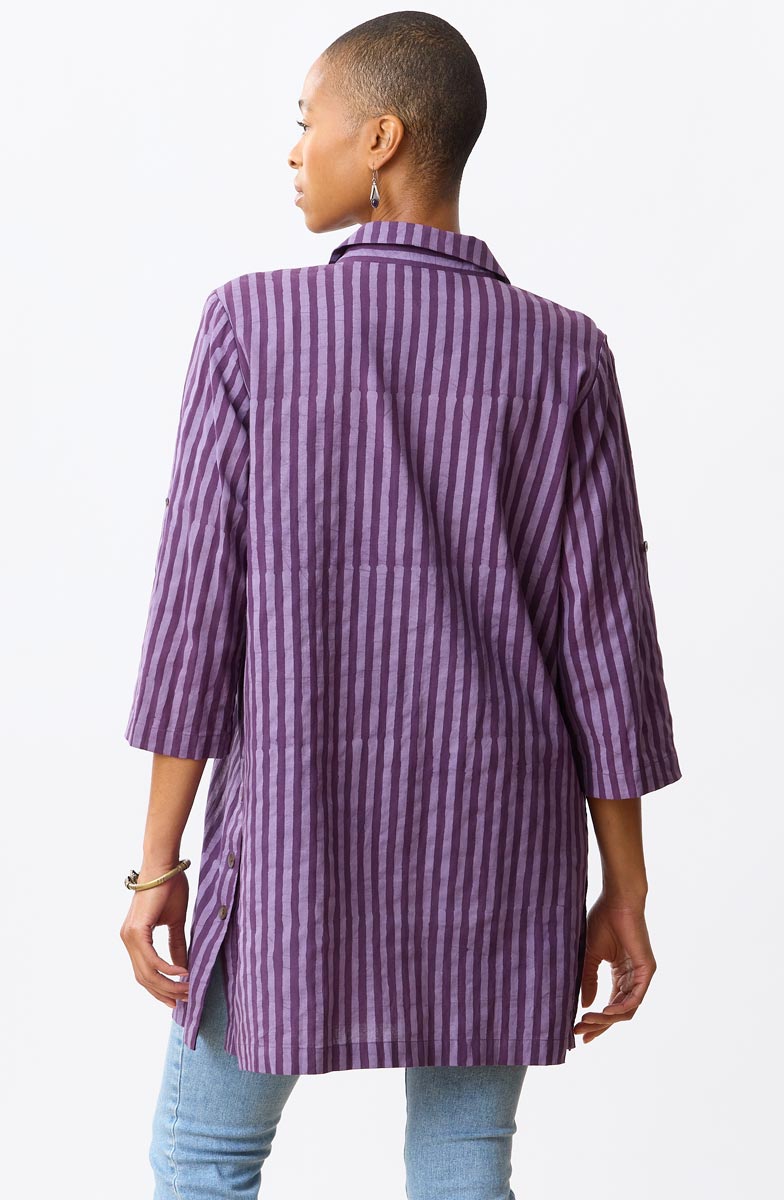 Paradeep Batik Stripe Long Shirt - Heirloom purple/Multi