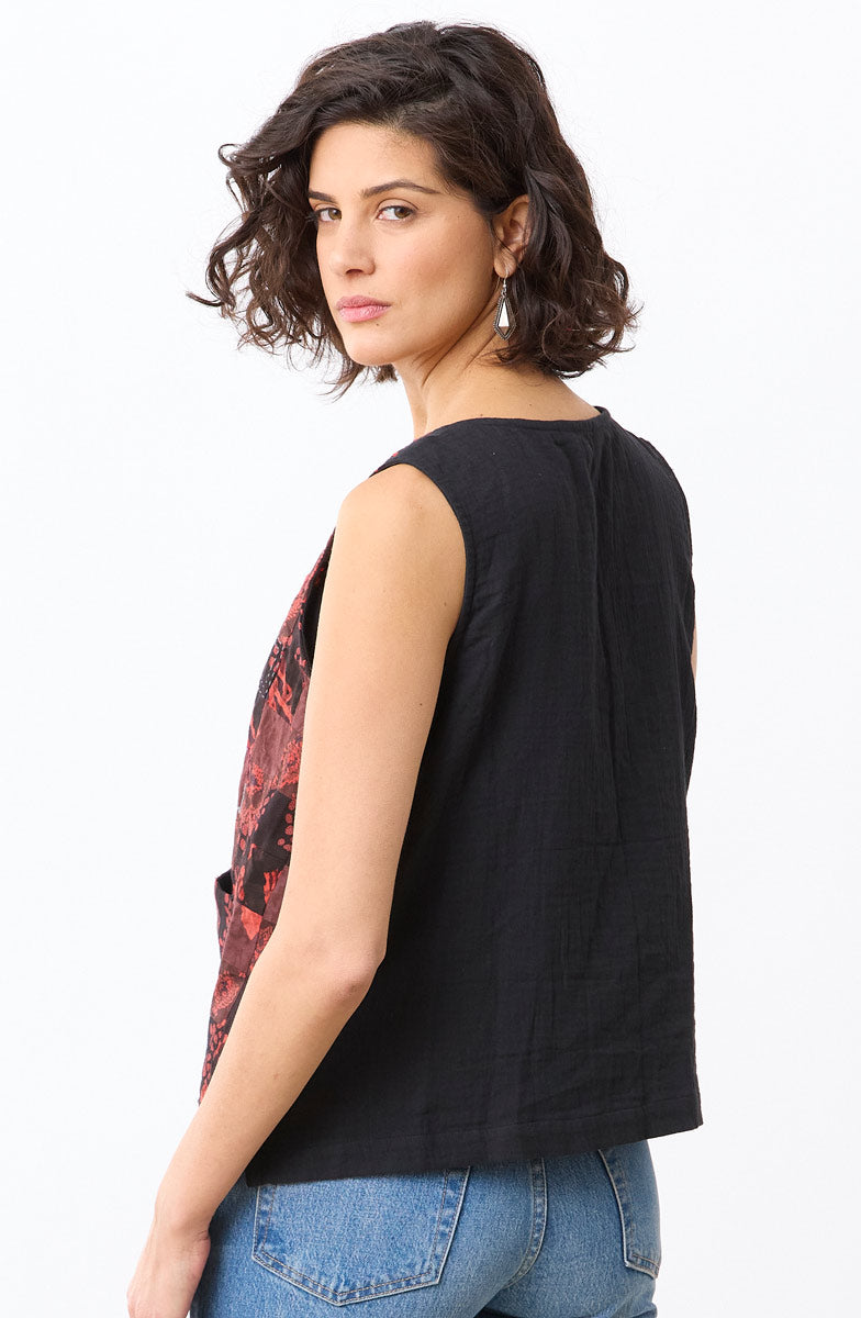 Manya Upcycled Patchwork Cropped Tank/Vest - Red/Chindi
