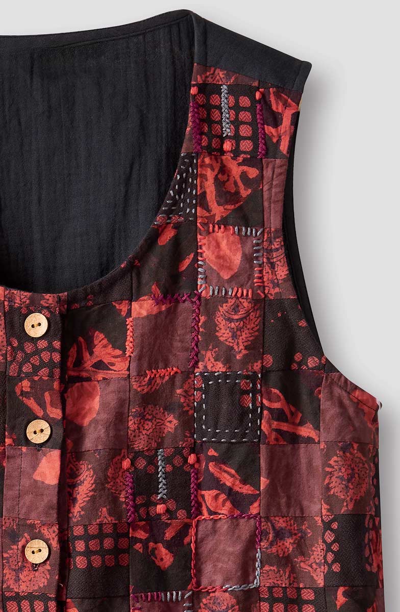 Manya Upcycled Patchwork Cropped Tank/Vest - Red/Chindi