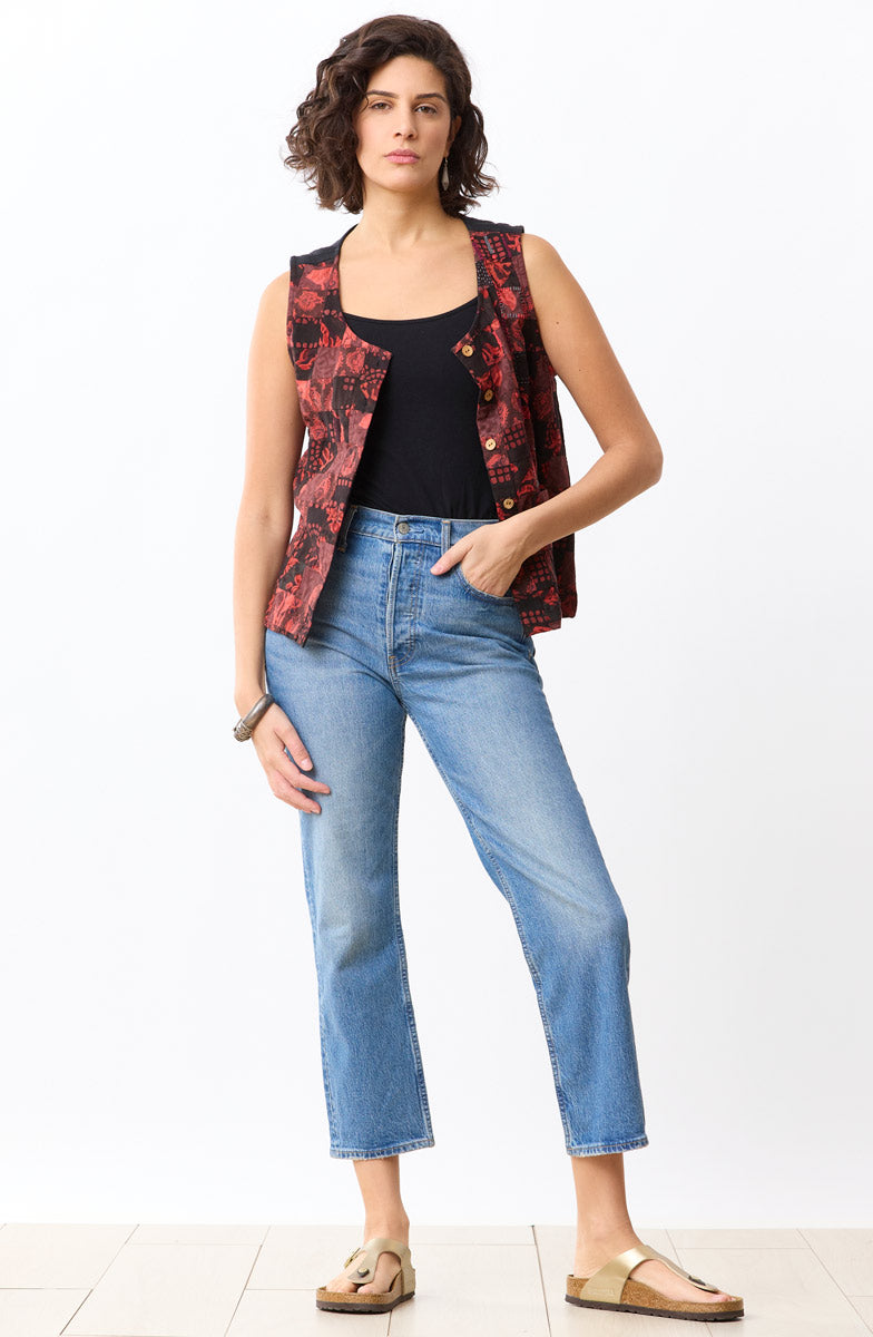 Manya Upcycled Patchwork Cropped Tank/Vest - Red/Chindi