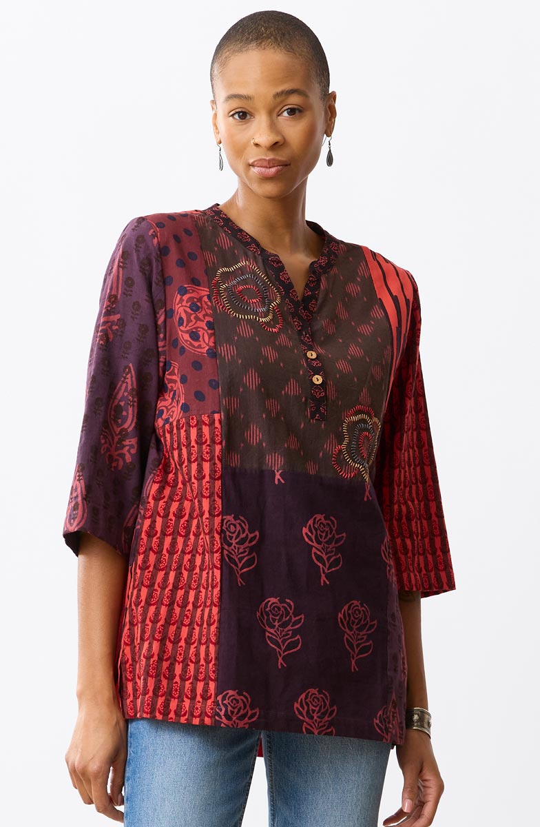 Shaily Deadstock Tunic - Red/Multi