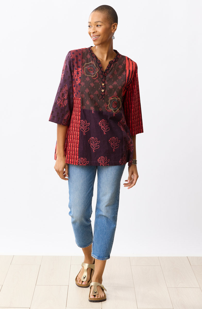 Shaily Deadstock Tunic - Red/Multi