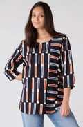 Divya 3/4-Sleeve Popover Top - Black/Multi