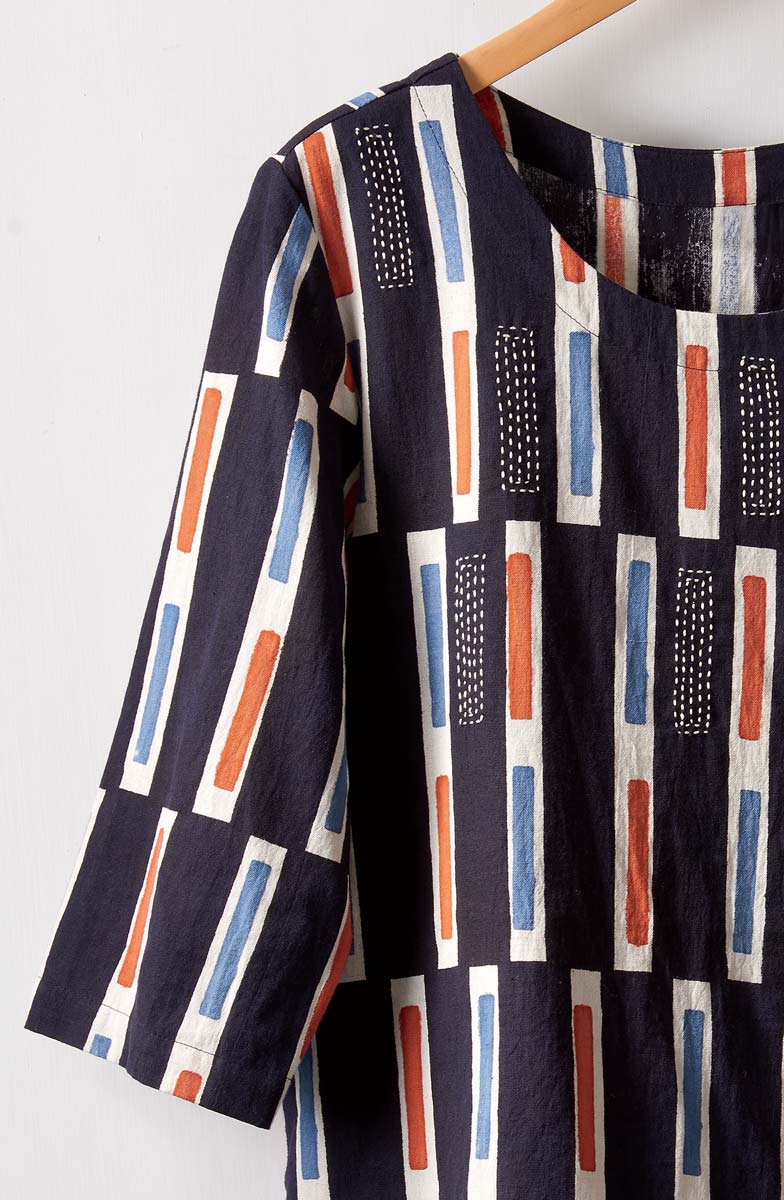 Divya 3/4-Sleeve Popover Top - Black/Multi