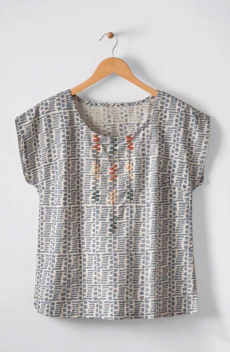 Tivisha Cap Sleeve Top - Harbor blue/Natural