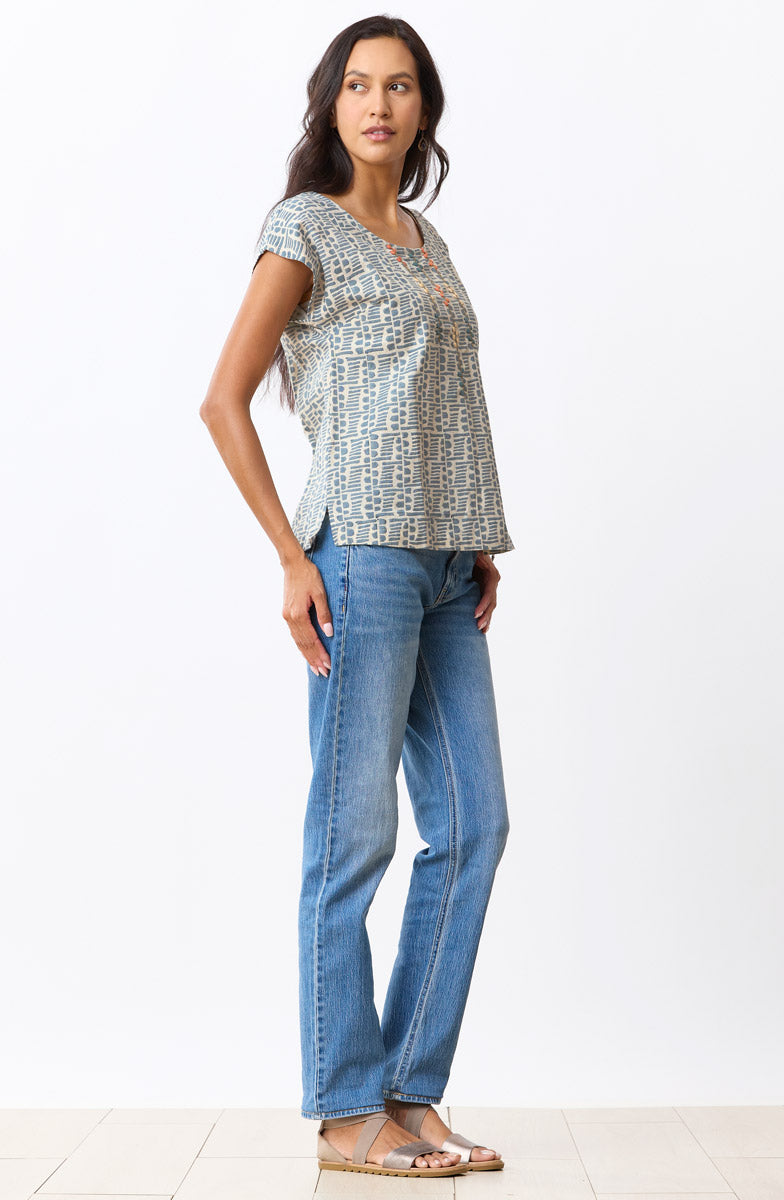 Tivisha Cap Sleeve Top - Harbor blue/Natural