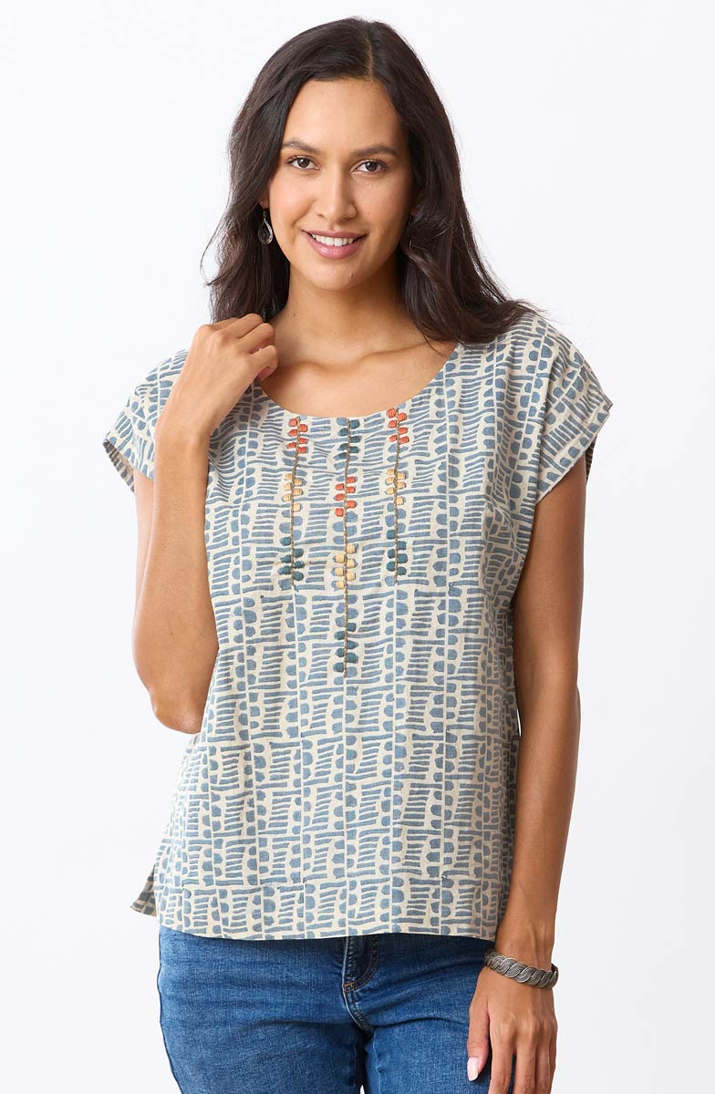 Tivisha Cap Sleeve Top - Harbor blue/Natural