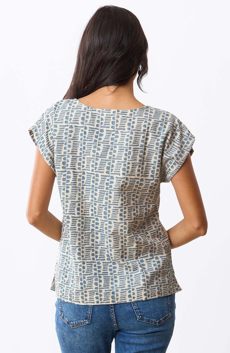 Tivisha Cap Sleeve Top - Harbor blue/Natural