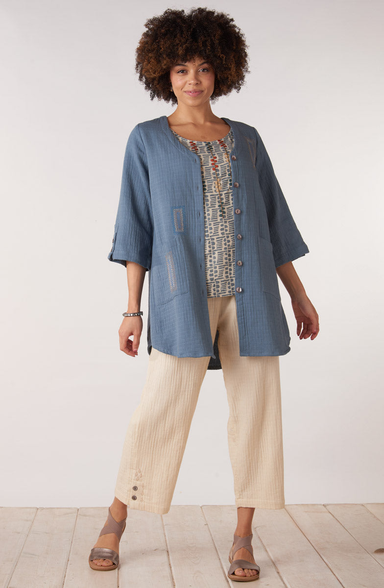 Tivisha Cap Sleeve Top - Harbor blue/Natural